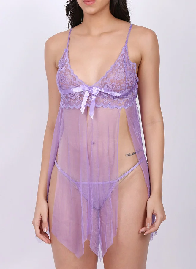 Laceandme Laceandme Women Purple See Through Baby Doll